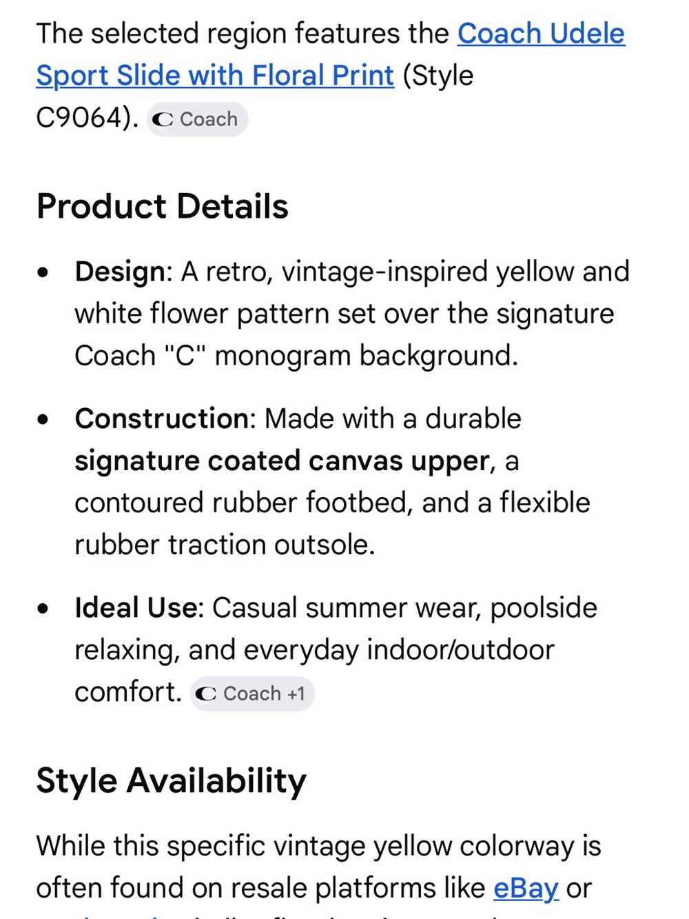 Coach Udele sport slide in Yellow and Brown Floral - Picture 8 of 8